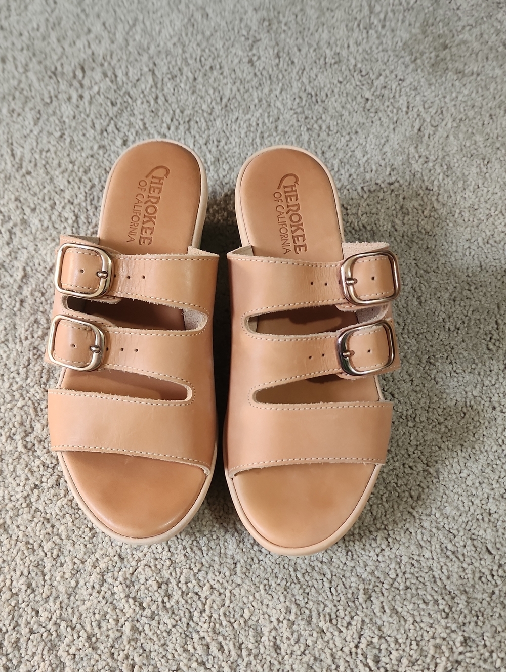 Cherokee Of California Tan Triple-Buckle Slide Sandals for Women